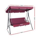 Gardeon Outdoor Swing Chair Garden Bench Furniture Canopy 3 Seater Wine Red - Image 2