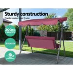 Gardeon Outdoor Swing Chair Garden Bench Furniture Canopy 3 Seater Wine Red - Image 6