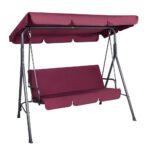 Gardeon Outdoor Swing Chair Garden Bench Furniture Canopy 3 Seater Wine Red - Image 8
