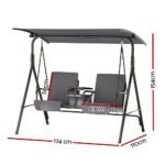 Gardeon Outdoor Swing Chair Garden Chair Canopy Cup Holder 2 Seater Grey - Image 2