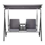 Gardeon Outdoor Swing Chair Garden Chair Canopy Cup Holder 2 Seater Grey - Image 3