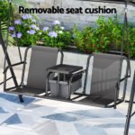 Gardeon Outdoor Swing Chair Garden Chair Canopy Cup Holder 2 Seater Grey - Image 5