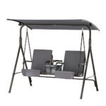 Gardeon Outdoor Swing Chair Garden Chair Canopy Cup Holder 2 Seater Grey - Image 7