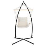 Gardeon Hammock Chair with Steel Stand Armrest Outdoor Hanging Cream - Image 3