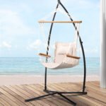 Gardeon Hammock Chair with Steel Stand Armrest Outdoor Hanging Cream - Image 8