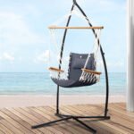 Gardeon Hammock Chair with Steel Stand Armrest Outdoor Hanging Grey - Image 8