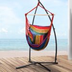 Gardeon Hammock Chair Outdoor Camping Hanging with Steel Stand Rainbow - Image 7