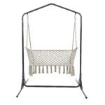 Gardeon Hammock Chair with Stand Macrame Outdoor Garden 2 Seater Cream - Image 3