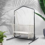 Gardeon Hammock Chair with Stand Macrame Outdoor Garden 2 Seater Cream - Image 7