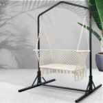 Gardeon Hammock Chair with Stand Macrame Outdoor Garden 2 Seater Cream - Image 8