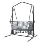 Gardeon Hammock Chair with Stand Macrame Outdoor Garden 2 Seater Grey