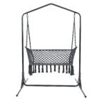 Gardeon Hammock Chair with Stand Macrame Outdoor Garden 2 Seater Grey - Image 3