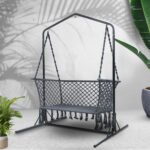 Gardeon Hammock Chair with Stand Macrame Outdoor Garden 2 Seater Grey - Image 7