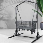 Gardeon Hammock Chair with Stand Macrame Outdoor Garden 2 Seater Grey - Image 8