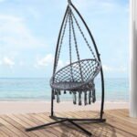 Gardeon Hammock Chair with Steel Stand Macrame Outdoor Swinging Grey - Image 8