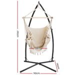 Gardeon Hammock Chair with Steel Stand Hanging Outdoor Tassel Cream - Image 2