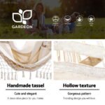 Gardeon Hammock Chair with Steel Stand Hanging Outdoor Tassel Cream - Image 4