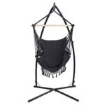 Gardeon Hammock Chair with Steel Stand Hanging Outdoor Tassel Grey - Image 3
