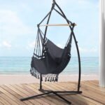 Gardeon Hammock Chair with Steel Stand Hanging Outdoor Tassel Grey - Image 8