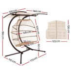 Gardeon Outdoor Egg Swing Chair Wicker Furniture Pod Stand Canopy 2 Seater Latte - Image 2