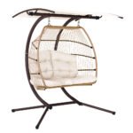 Gardeon Outdoor Egg Swing Chair Wicker Furniture Pod Stand Canopy 2 Seater Latte - Image 7