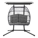 Gardeon Outdoor Egg Swing Chair Wicker Furniture Pod Stand Canopy 2 Seater Grey - Image 3