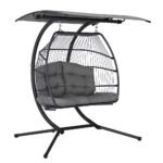 Gardeon Outdoor Egg Swing Chair Wicker Furniture Pod Stand Canopy 2 Seater Grey - Image 7