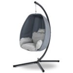 Gardeon Outdoor Egg Swing Chair Patio Furniture Pod Stand Canopy Foldable Grey - Image 8