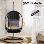 Gardeon Outdoor Egg Swing Chair Wicker Furniture Pod Stand Armrest Black - Image 6