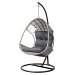 Gardeon Outdoor Egg Swing Chair Wicker Furniture Pod Stand Armrest Light Grey - Image 7