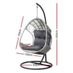Gardeon Outdoor Egg Swing Chair Wicker Furniture Pod Stand Armrest Light Grey - Image 2