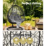 Gardeon Outdoor Egg Swing Chair Wicker Rattan Furniture Pod Stand Cushion Grey - Image 4