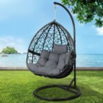 Gardeon Outdoor Egg Swing Chair Wicker Rattan Furniture Pod Stand Cushion Grey - Image 7