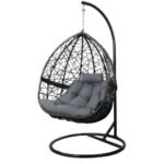 Gardeon Outdoor Egg Swing Chair Wicker Rattan Furniture Pod Stand Cushion Grey - Image 8