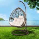 Gardeon Outdoor Egg Swing Chair Wicker Rattan Furniture Pod Stand Cushion Latte - Image 7