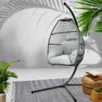 Gardeon Outdoor Egg Swing Chair Wicker Rope Furniture Pod Stand Cushion Grey - Image 7