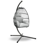 Gardeon Outdoor Egg Swing Chair Wicker Rope Furniture Pod Stand Cushion Grey - Image 8