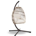 Gardeon Outdoor Egg Swing Chair Hanging Chair Wicker Rope Pod Stand Cushion Latte - Image 8