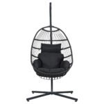 Gardeon Outdoor Egg Swing Chair Hanging Chair Wicker Rope Pod Stand Foldable Grey - Image 3