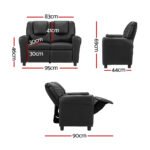 Keezi Kids Recliner Chair Double PU Leather Sofa Lounge Couch Armchair Black - Image 2