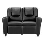 Keezi Kids Recliner Chair Double PU Leather Sofa Lounge Couch Armchair Black - Image 3