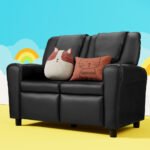 Keezi Kids Recliner Chair Double PU Leather Sofa Lounge Couch Armchair Black - Image 7