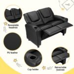 Keezi Kids Recliner Chair Double PU Leather Sofa Lounge Couch Armchair Black - Image 6