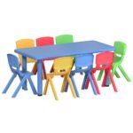 Keezi 9PCS Kids Table and Chairs Set Children Study Desk Furniture Plastic 8 Chairs - Image 7