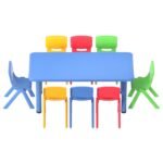 Keezi 9PCS Kids Table and Chairs Set Children Study Desk Furniture Plastic 8 Chairs - Image 3