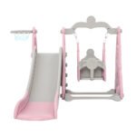 Keezi Kids Slide Swing Set Basketball Hoop Outdoor Playground Toys 170cm Pink - Image 3