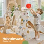 Keezi Kids Slide Swing Set Basketball Hoop Outdoor Playground Toys 160cm Beige - Image 5