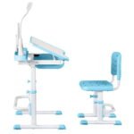 Keezi Kids Table and Chair Set Adjustable Study Desk w/ LED Lamp Reading Blue - Image 3