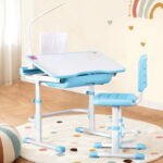 Keezi Kids Table and Chair Set Adjustable Study Desk w/ LED Lamp Reading Blue - Image 7