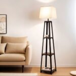 Artiss Floor Lamp 3 Tier Shelf Storage LED Light Stand Home Room Vintage White - Image 7